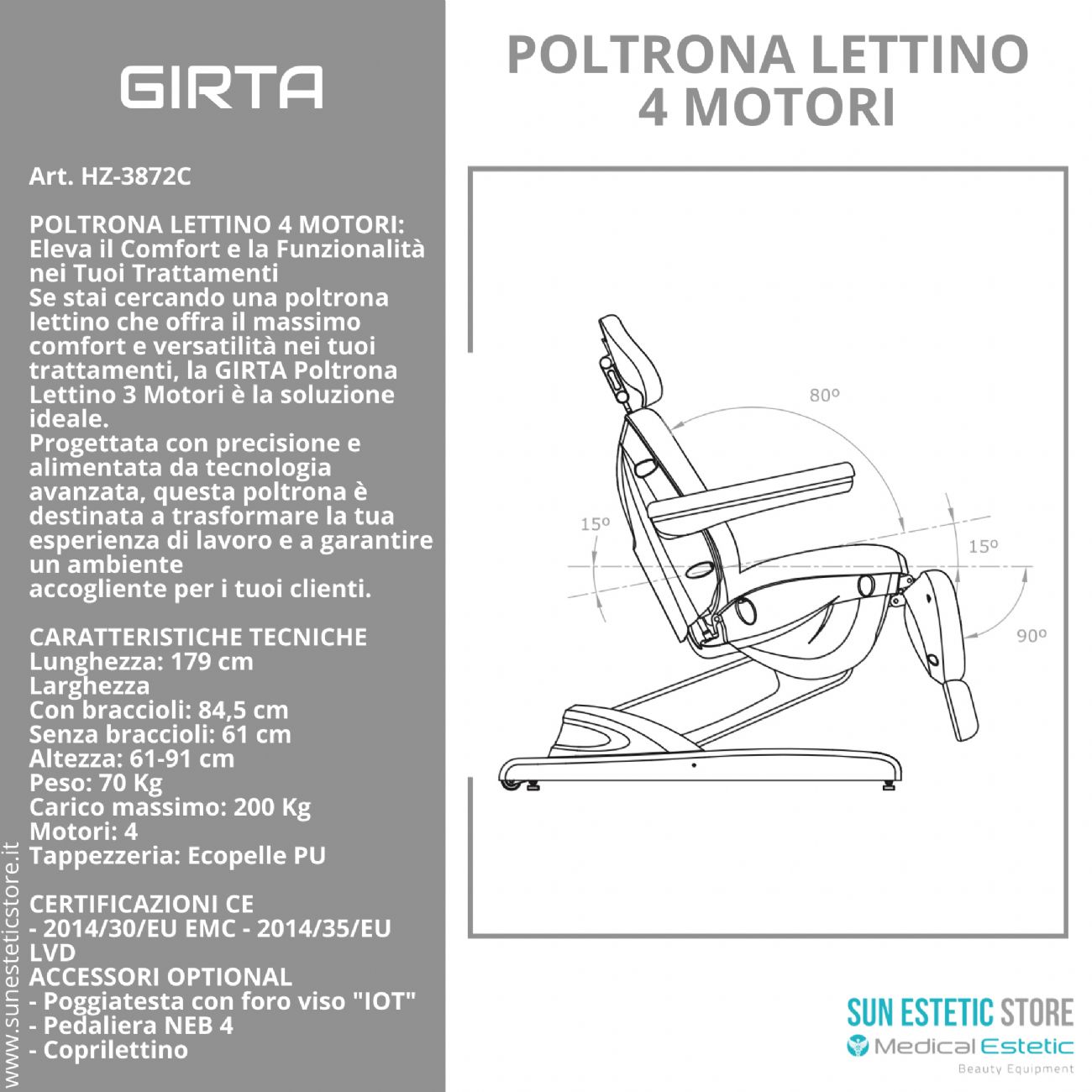 GIRTA Poltrona lettino elettrica 3 motori