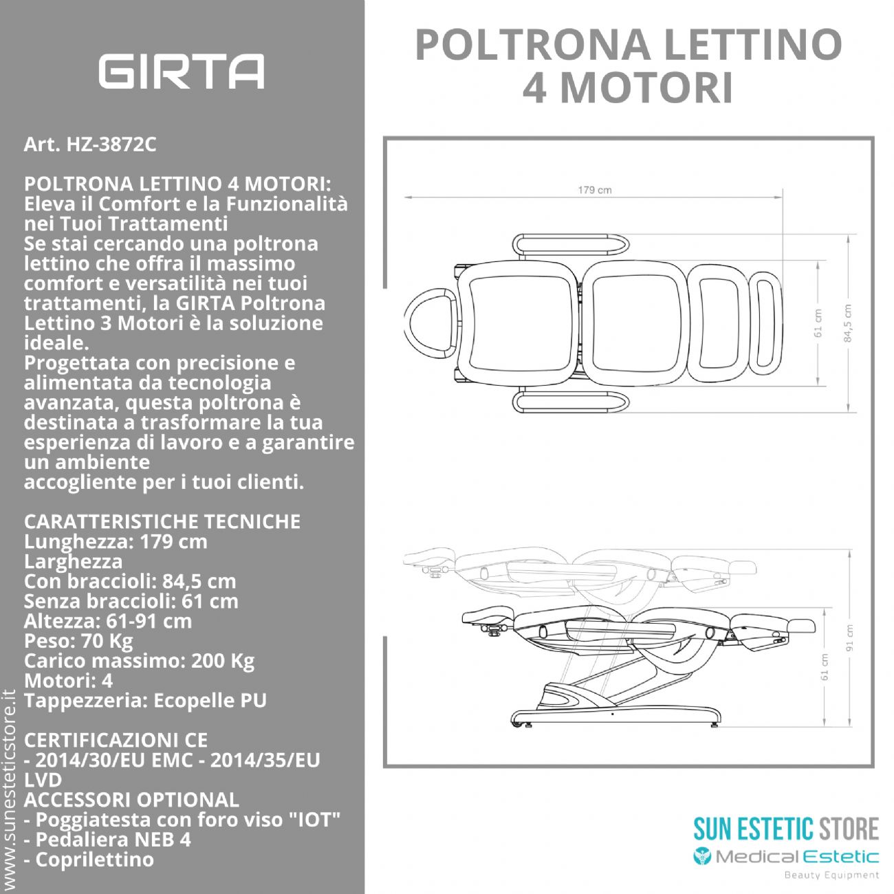 GIRTA Poltrona lettino elettrica 3 motori