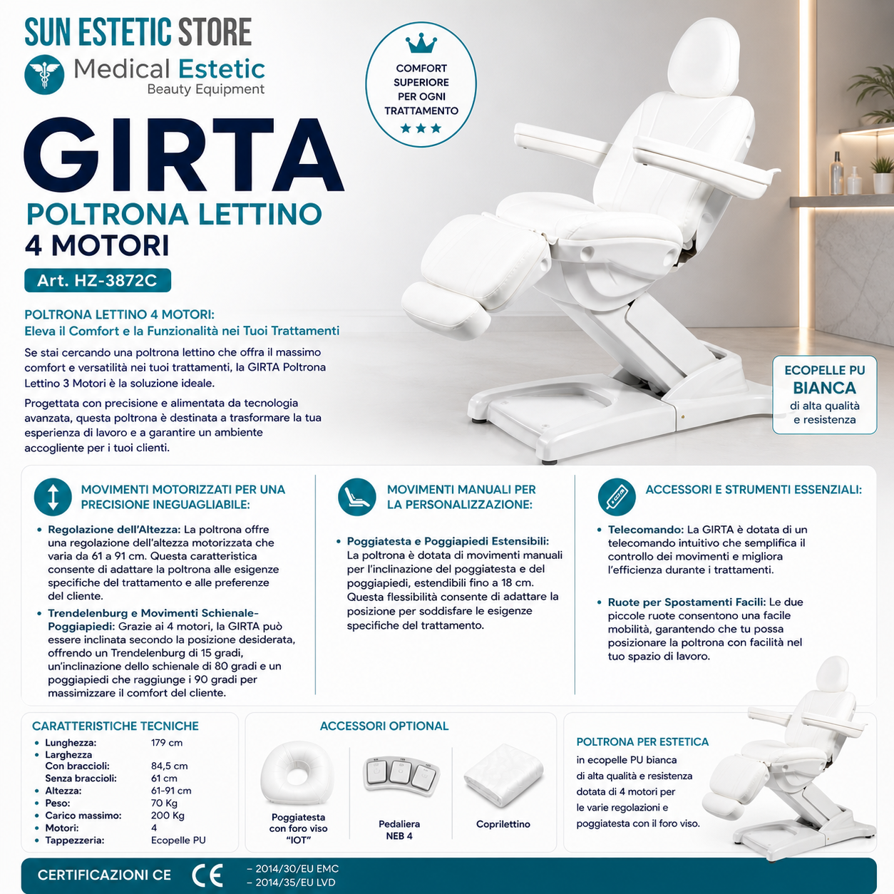 Girta poltrona lettino elettrica professionale 4 motori massaggi centro estetico