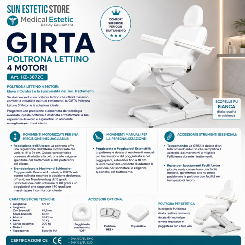 Girta poltrona lettino elettrica professionale 4 motori massaggi centro estetico