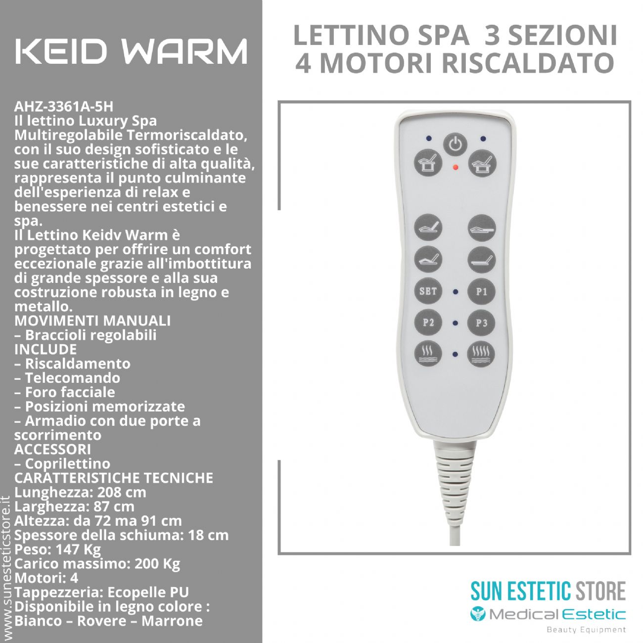 KEID WARM Lettino massaggio SPA in legno 4 motori termoriscaldato con cassettiera portaoggetti