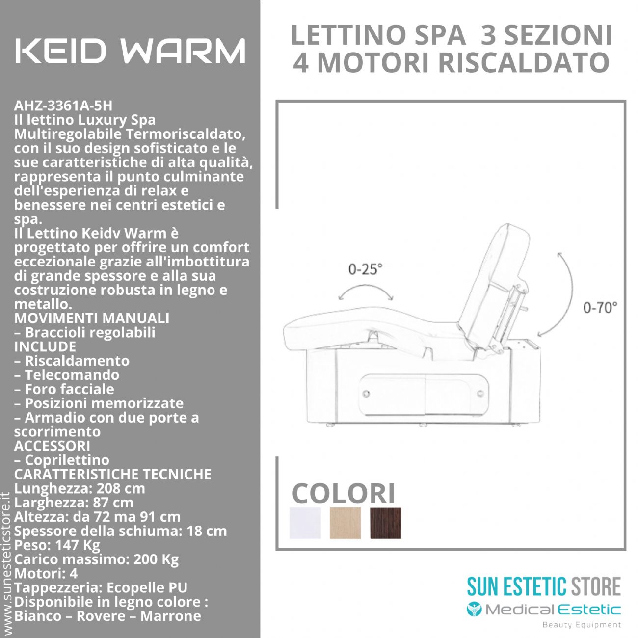 KEID WARM Lettino massaggio SPA in legno 4 motori termoriscaldato con cassettiera portaoggetti