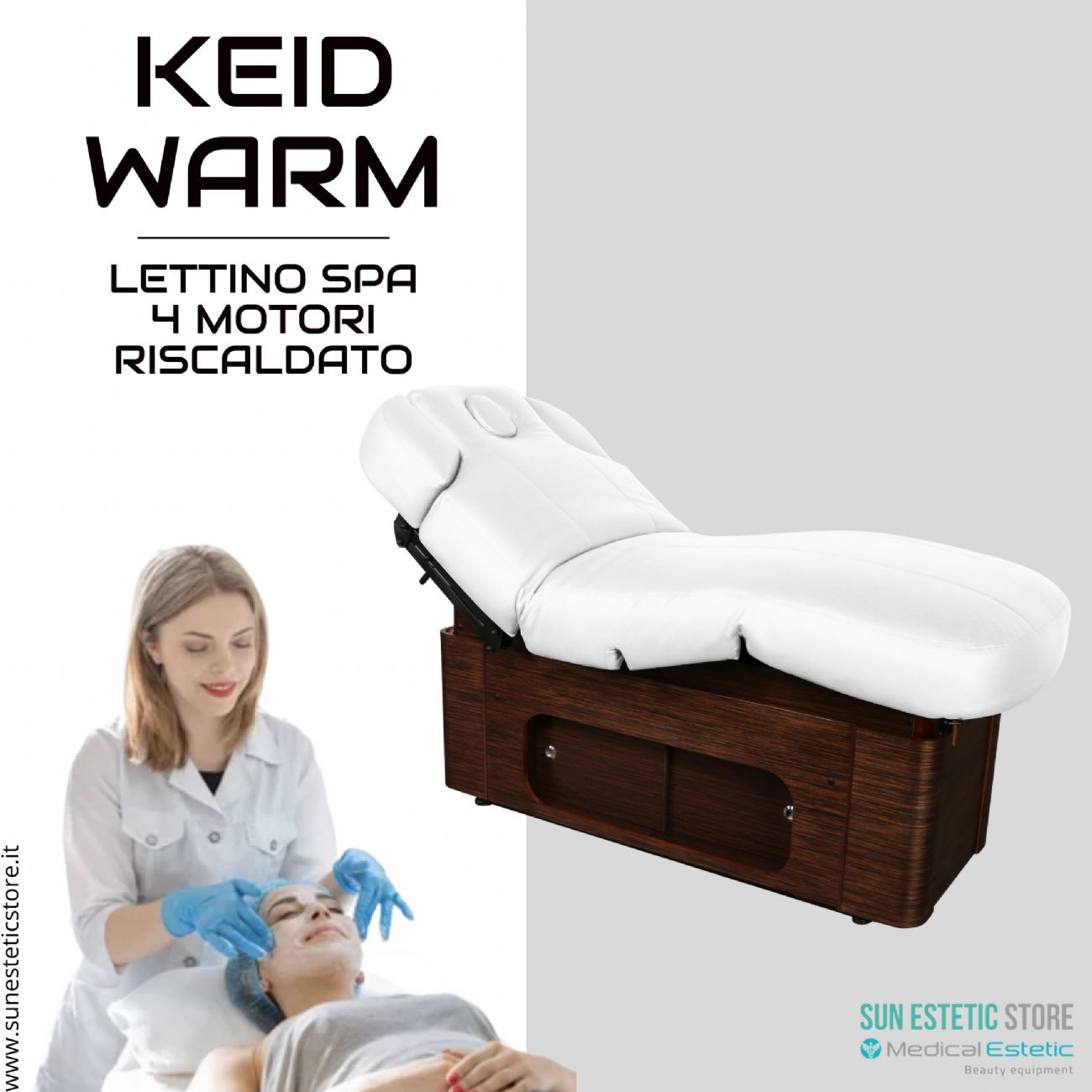 KEID WARM Lettino massaggio SPA in legno 4 motori termoriscaldato con cassettiera portaoggetti