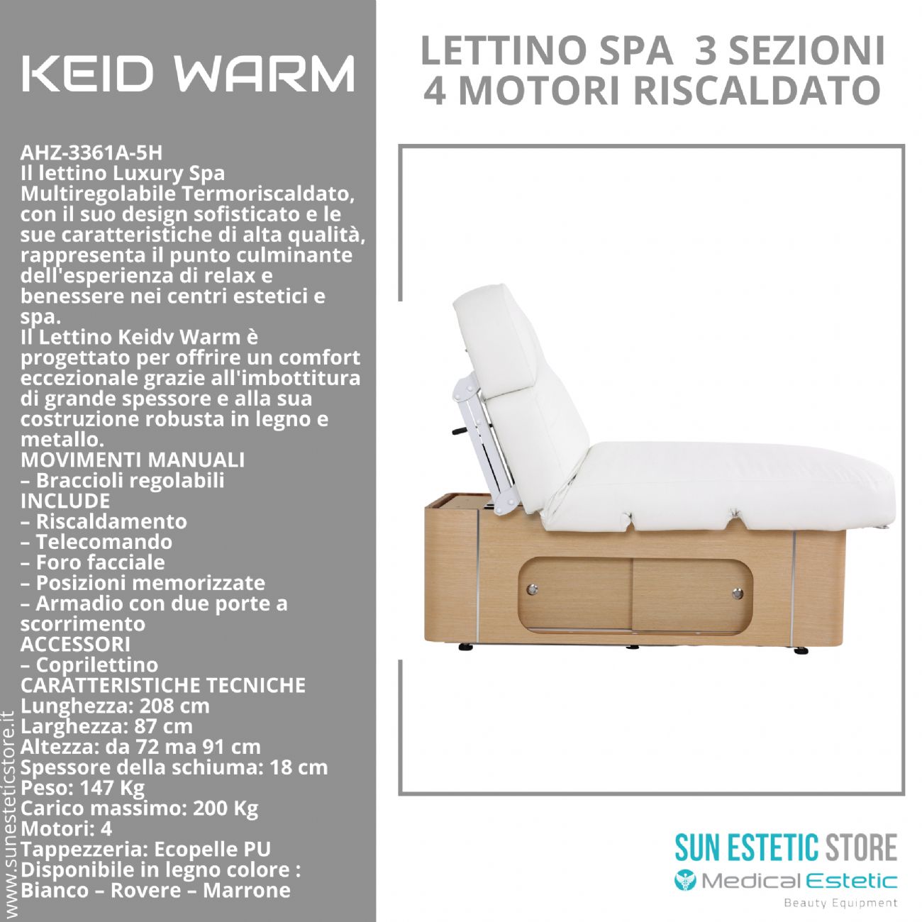 KEID WARM Lettino massaggio SPA in legno 4 motori termoriscaldato con cassettiera portaoggetti