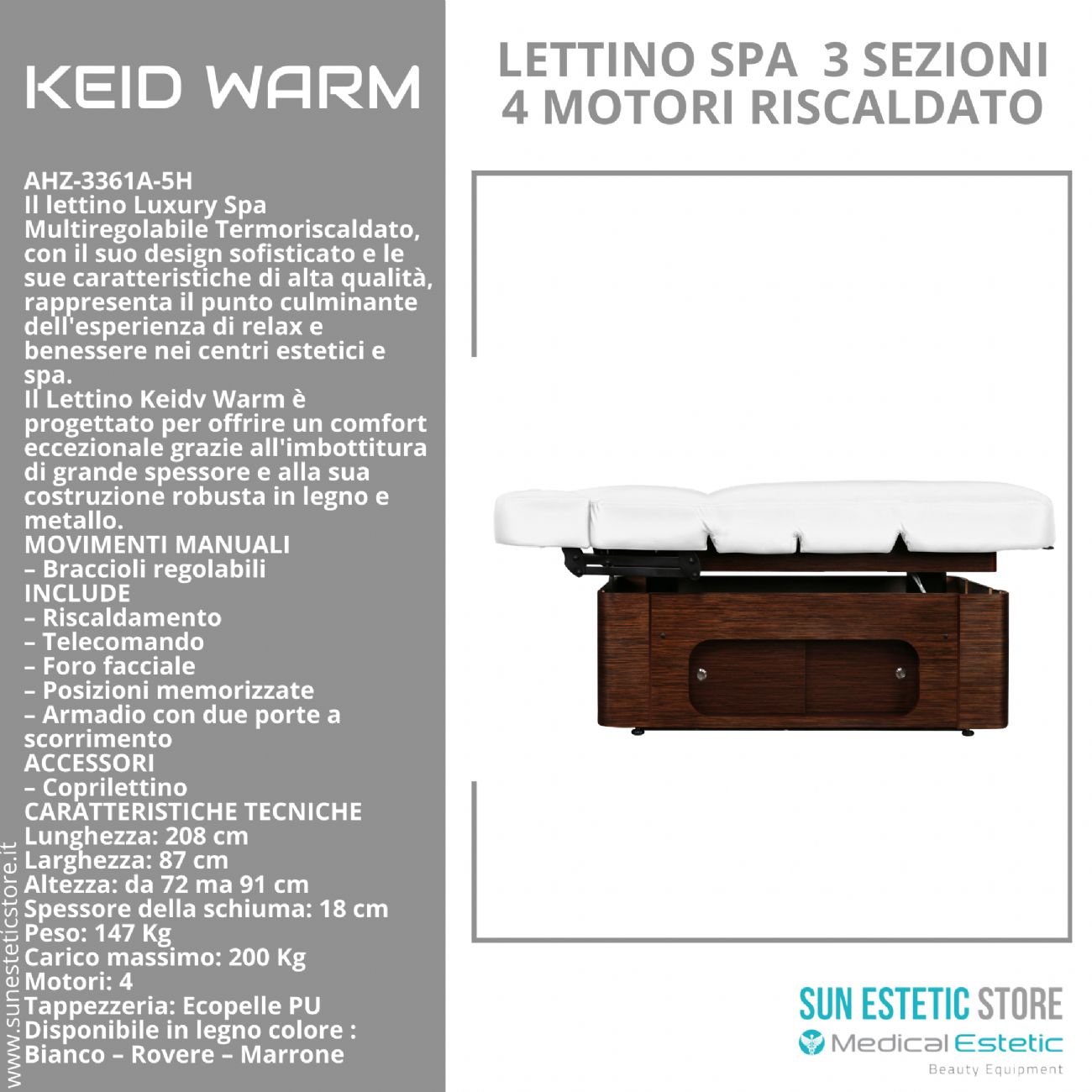 KEID WARM Lettino massaggio SPA in legno 4 motori termoriscaldato con cassettiera portaoggetti