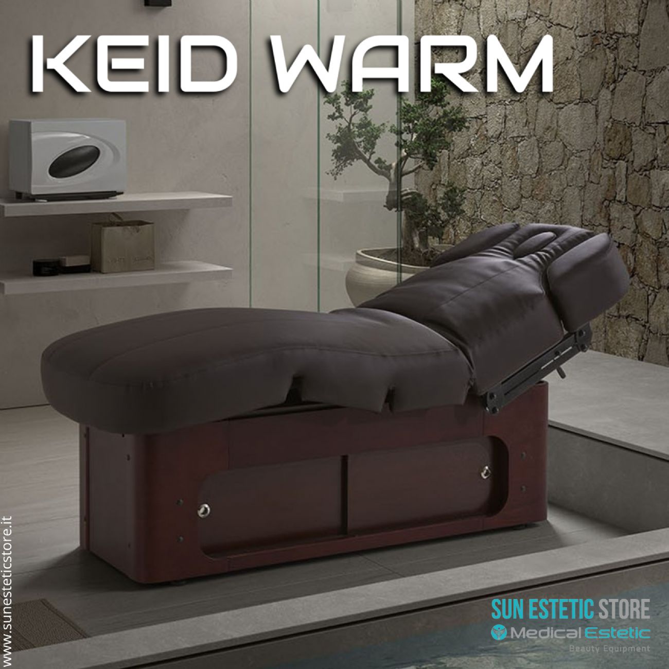 KEID WARM Lettino massaggio SPA in legno 4 motori termoriscaldato con cassettiera portaoggetti