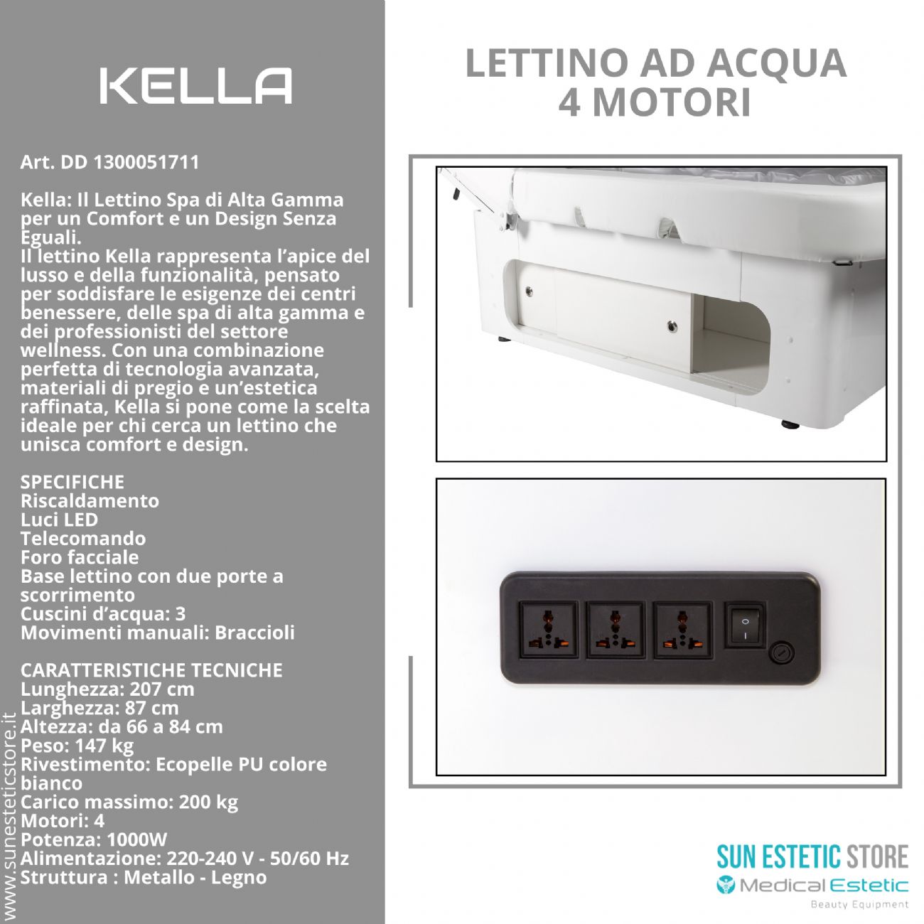 KELLA Lettino SPA ad acqua 4 motori  termoriscaldato con comoterapia e cassettiera portaoggetti