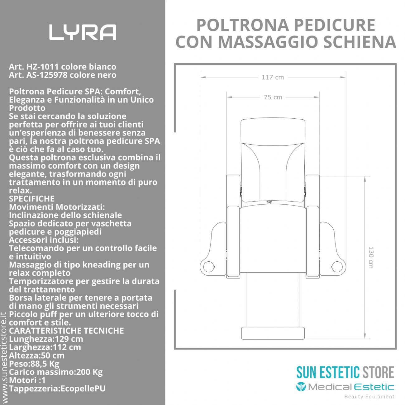 LIRA Poltrona pedicure SPA con massaggio shiatzu e sgabello integrato