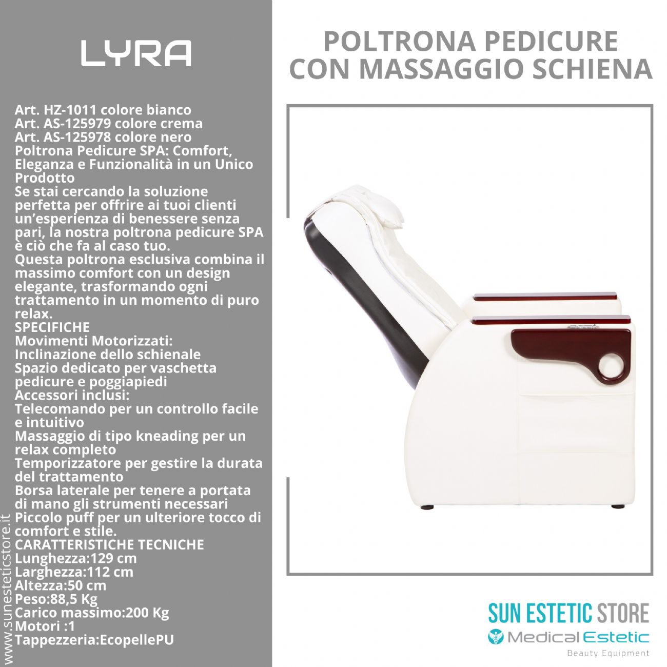 LIRA Poltrona pedicure SPA con massaggio shiatzu e sgabello integrato