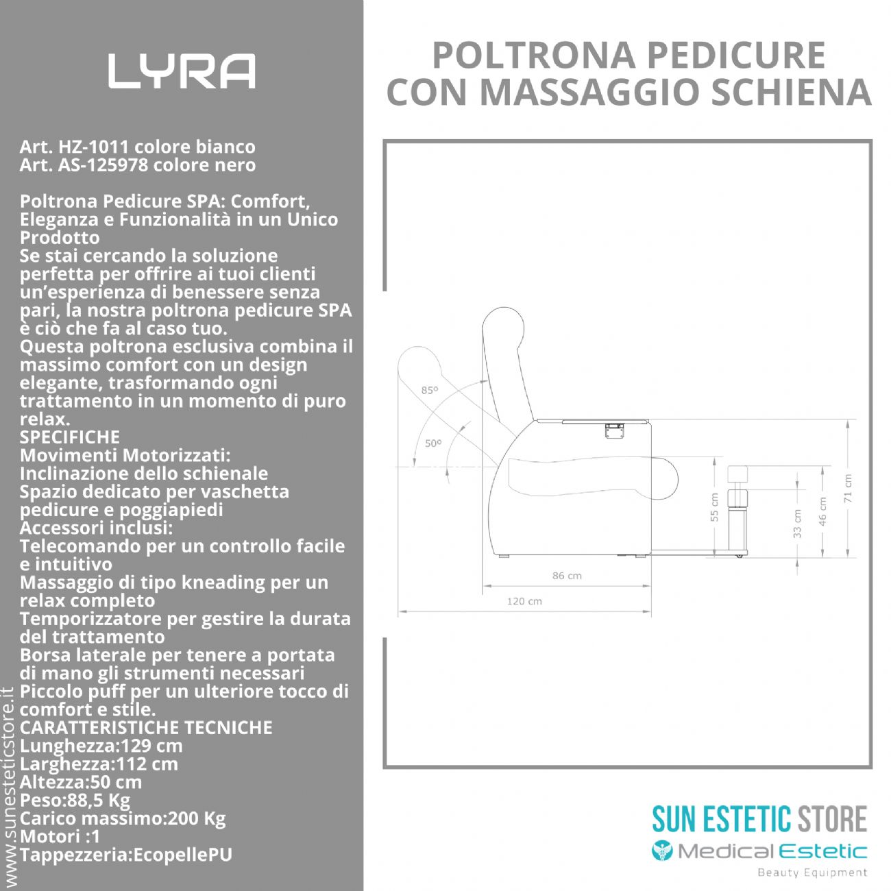 LIRA Poltrona pedicure SPA con massaggio shiatzu e sgabello integrato