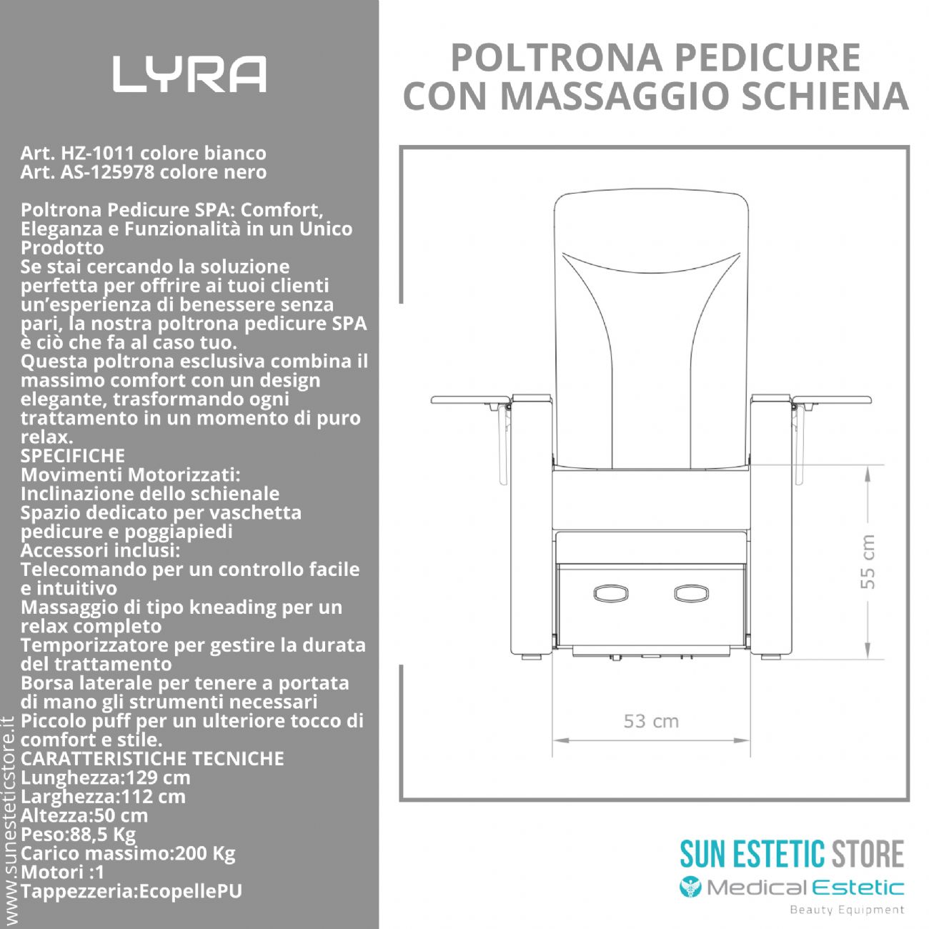 LIRA Poltrona pedicure SPA con massaggio shiatzu e sgabello integrato