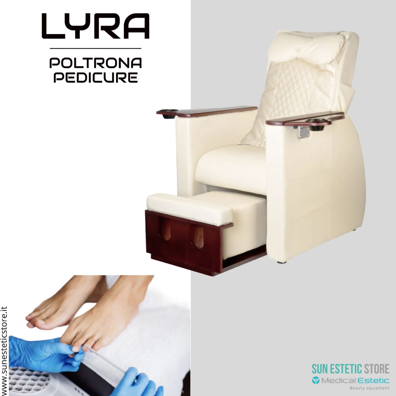 LYRA Poltrona pedicure SPA con massaggio shiatzu e sgabello integrato