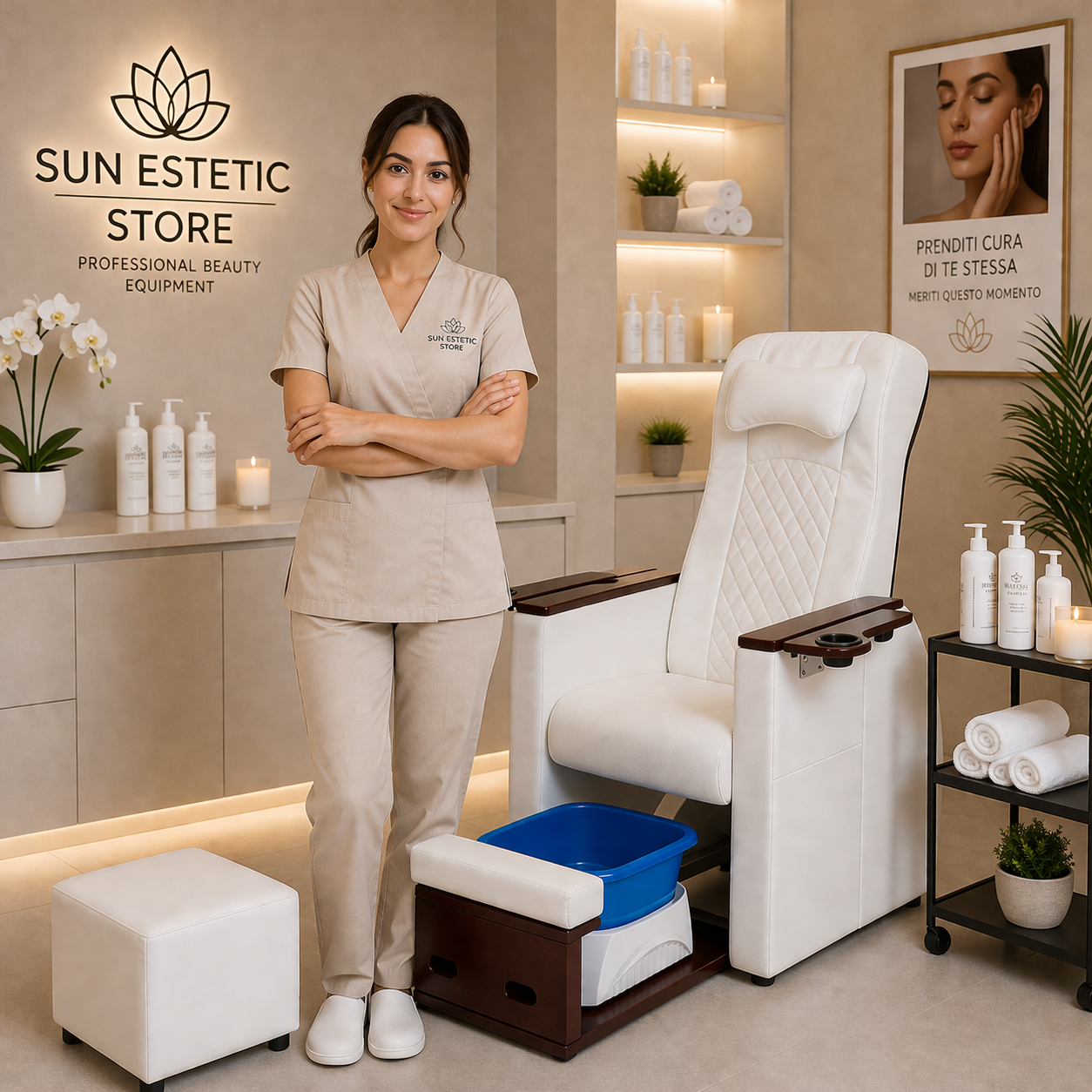 LIRA Poltrona pedicure SPA con massaggio shiatzu e sgabello integrato