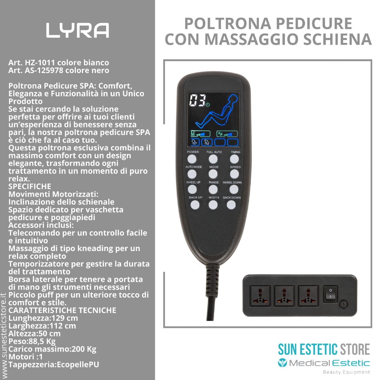 LIRA Poltrona pedicure SPA con massaggio shiatzu e sgabello integrato