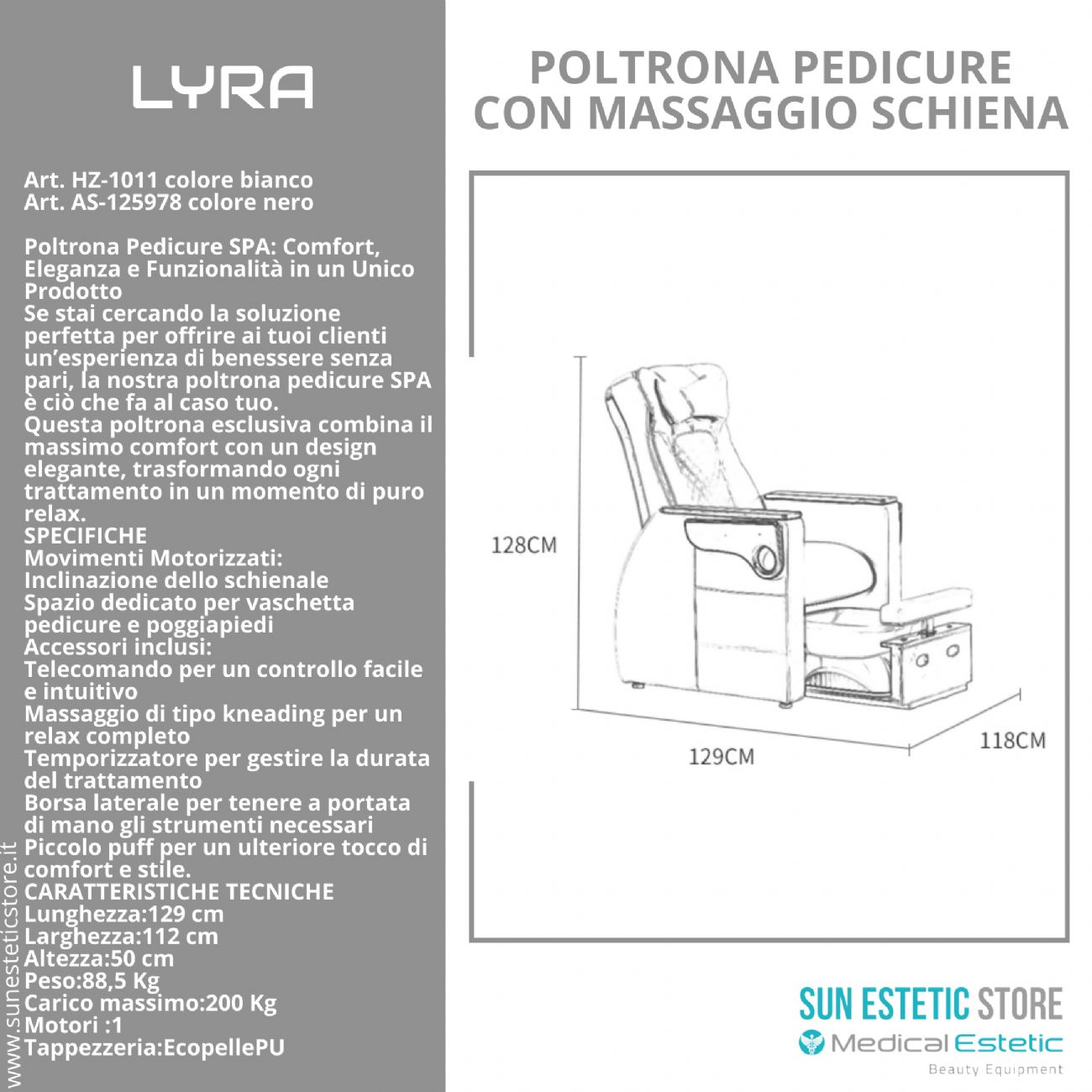 LIRA Poltrona pedicure SPA con massaggio shiatzu e sgabello integrato