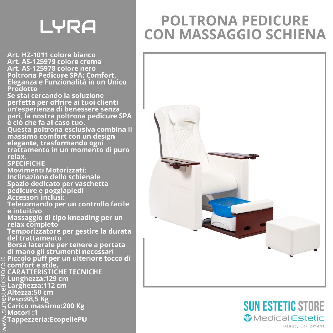 LIRA Poltrona pedicure SPA con massaggio shiatzu e sgabello integrato