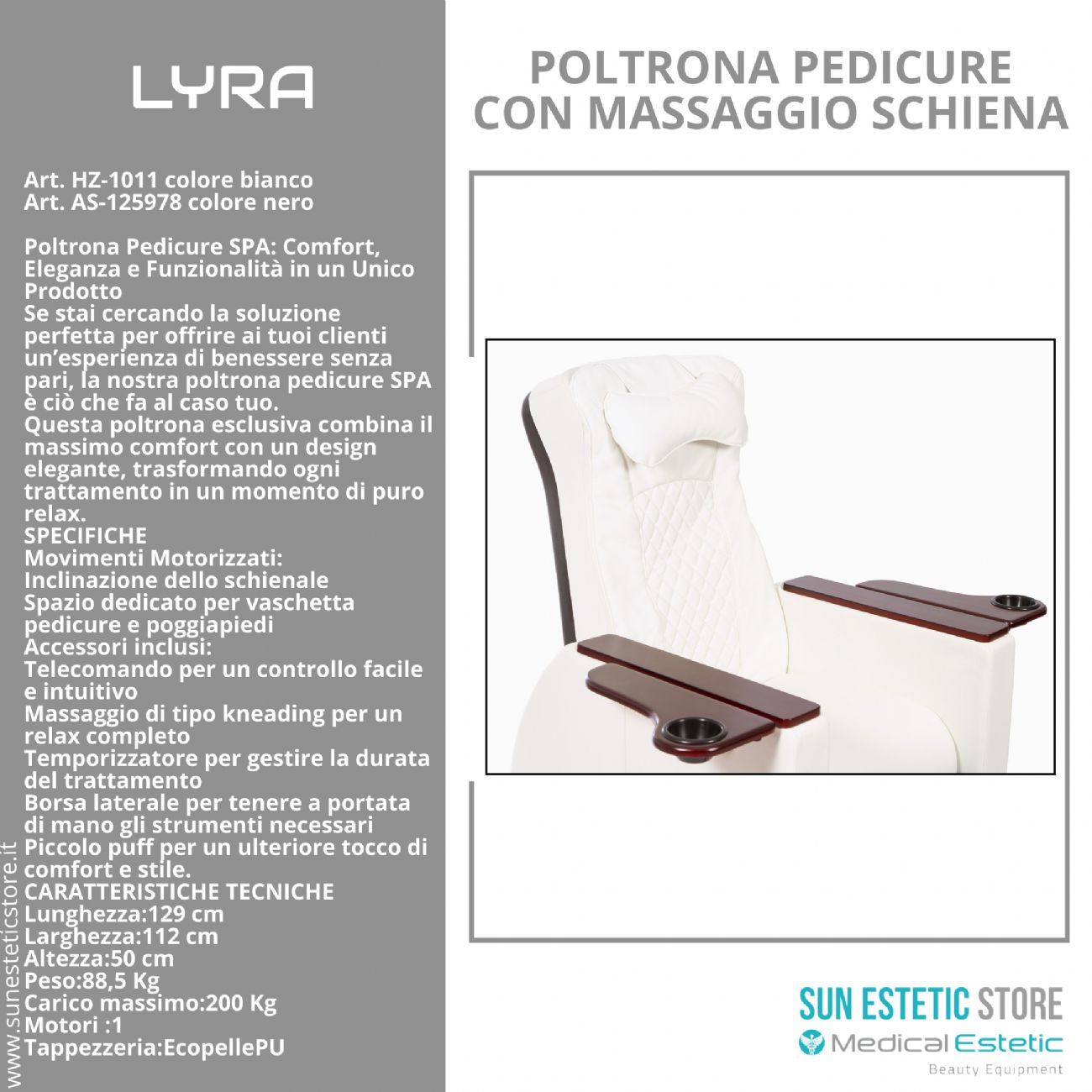 LIRA Poltrona pedicure SPA con massaggio shiatzu e sgabello integrato