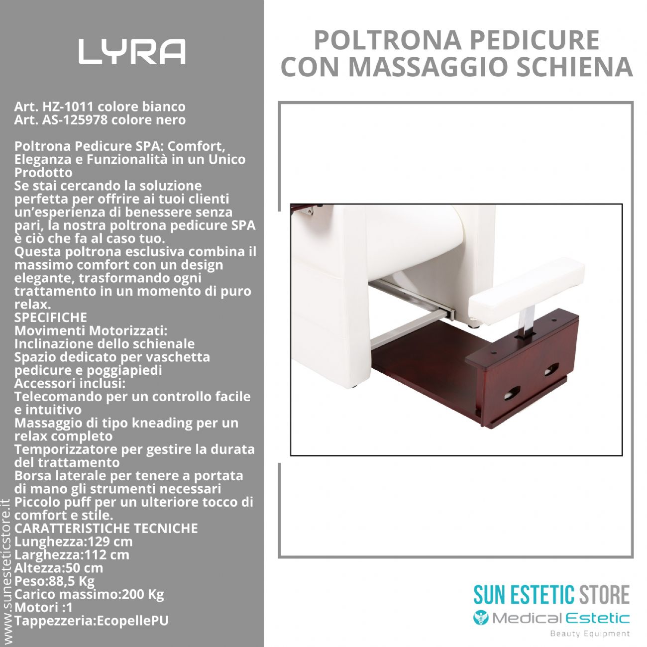 LIRA Poltrona pedicure SPA con massaggio shiatzu e sgabello integrato