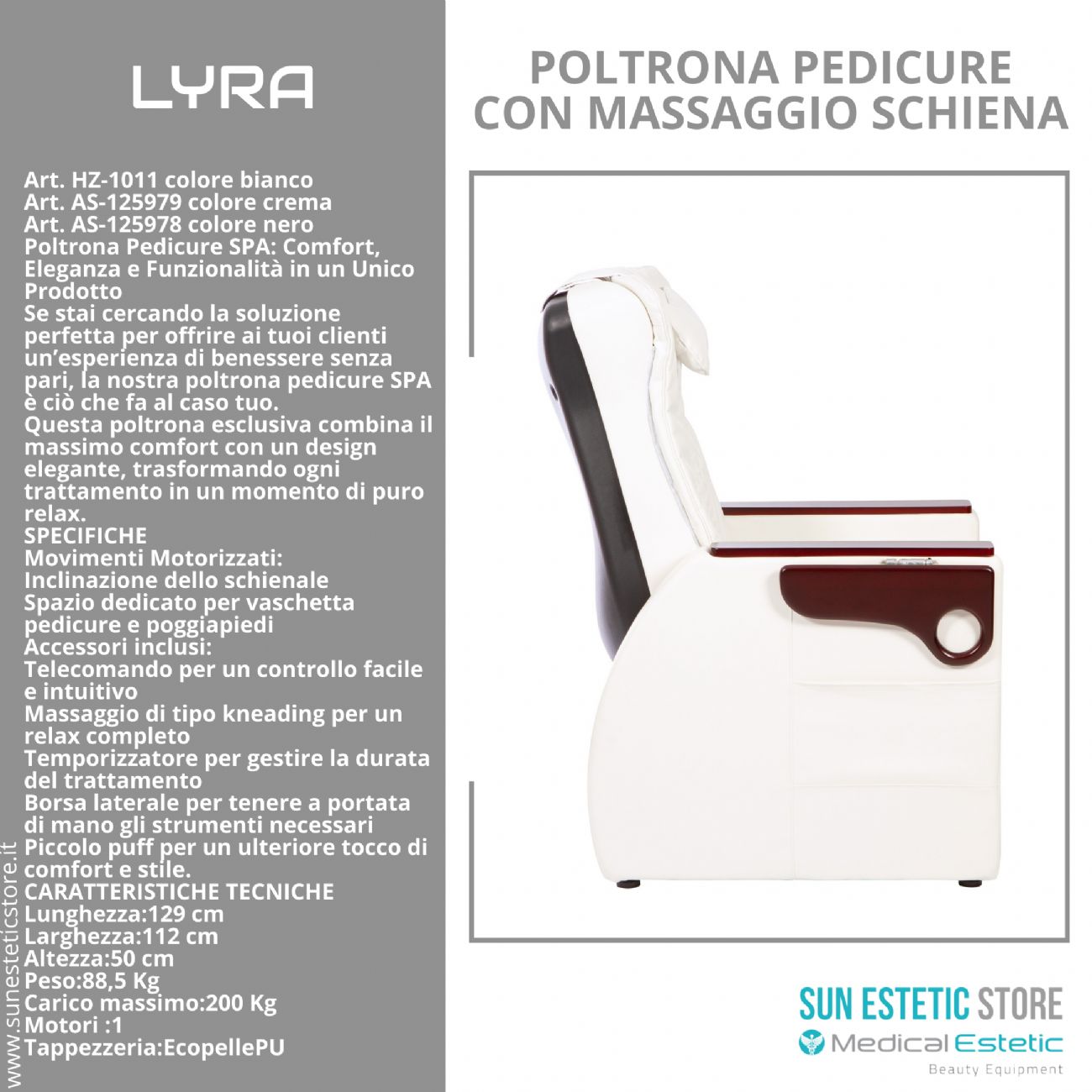 LIRA Poltrona pedicure SPA con massaggio shiatzu e sgabello integrato