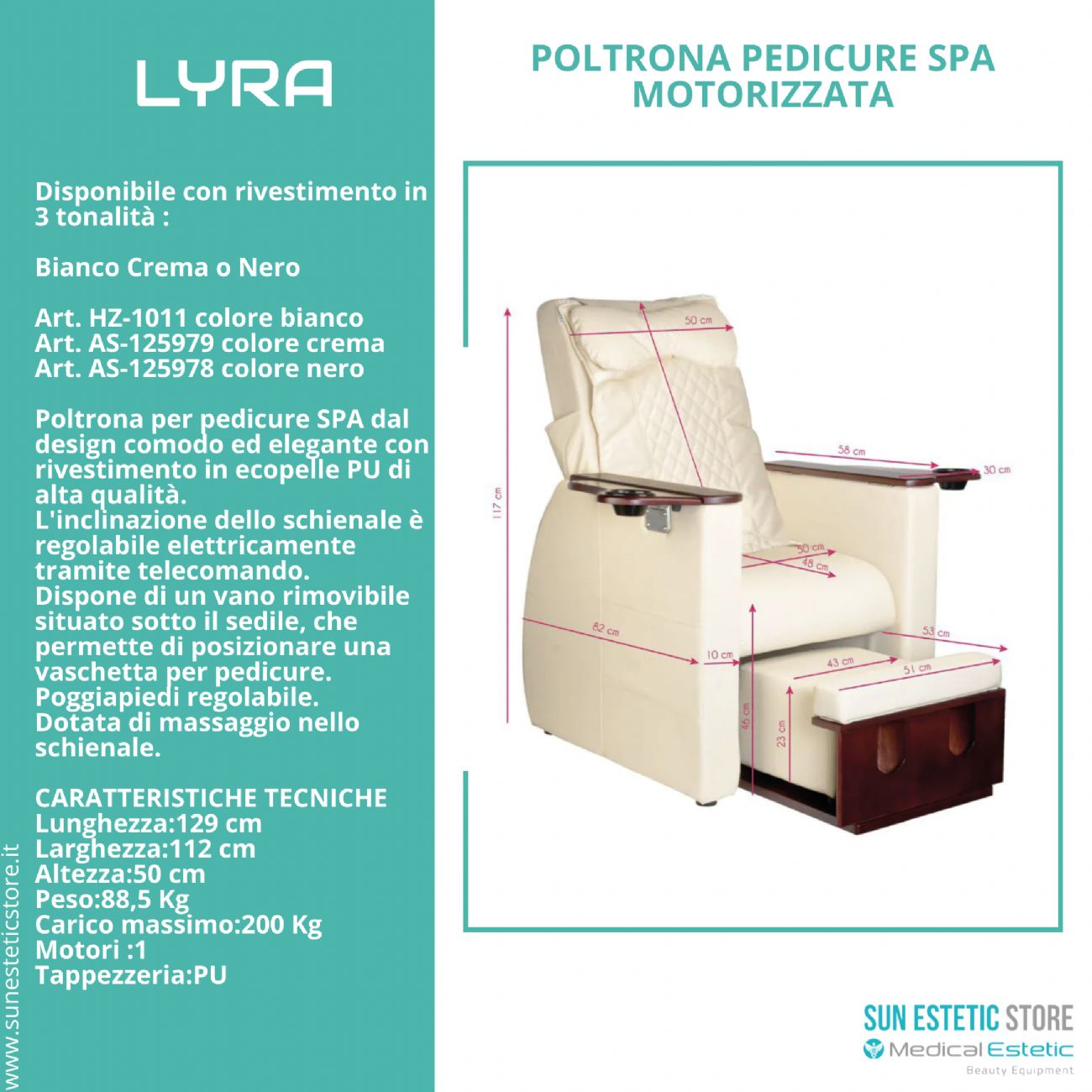 LYRA Poltrona pedicure SPA con massaggio shiatzu e sgabello integrato