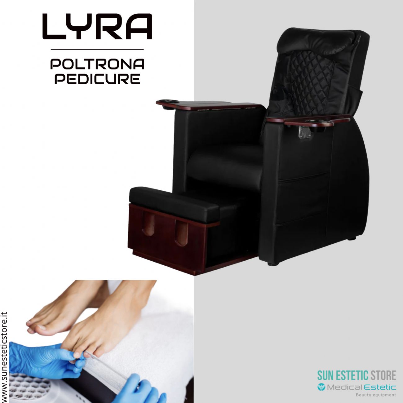 LYRA Poltrona pedicure SPA con massaggio shiatzu e sgabello integrato