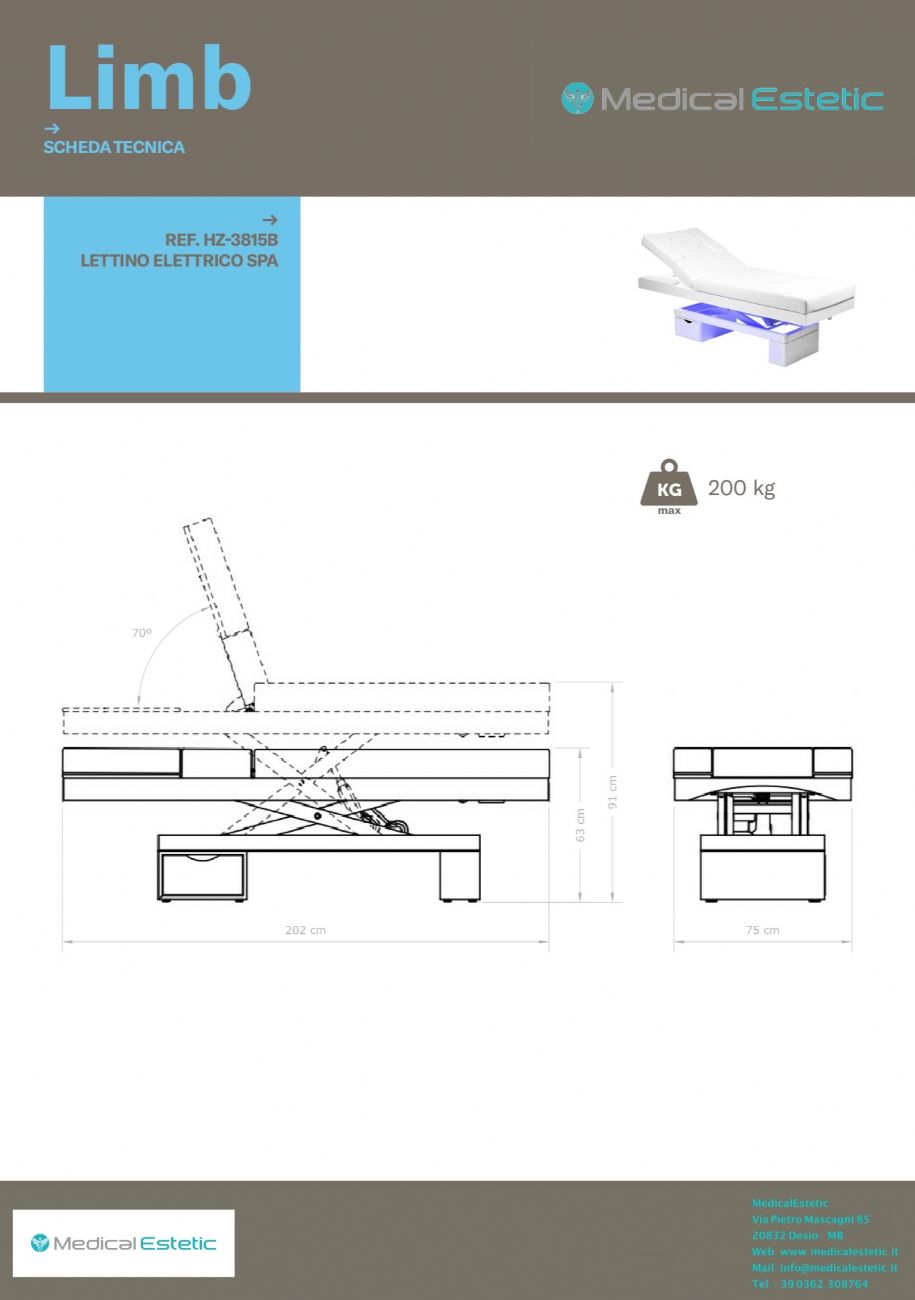 LIMB Lettino Spa in legno con cassetto base illuminata<br />regolabile 2 motori