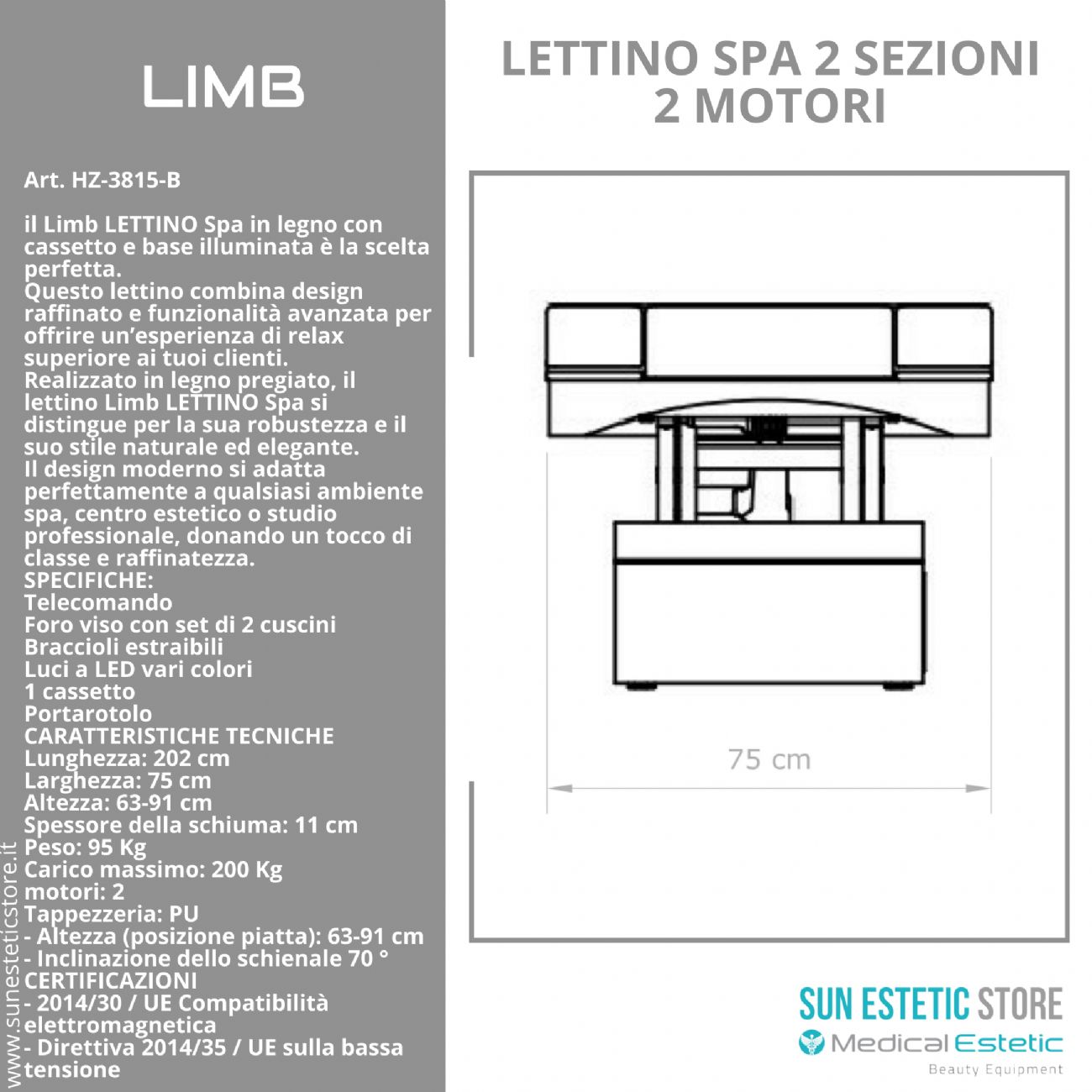 LIMB Lettino Spa in legno con cassetto base illuminata<br />regolabile 2 motori