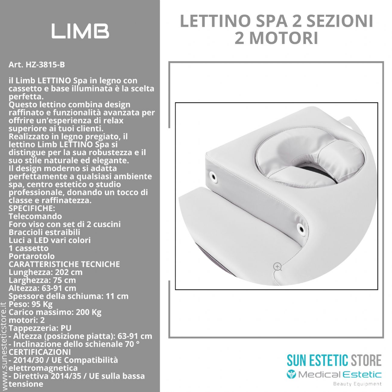 LIMB Lettino Spa in legno con cassetto base illuminata<br />regolabile 2 motori