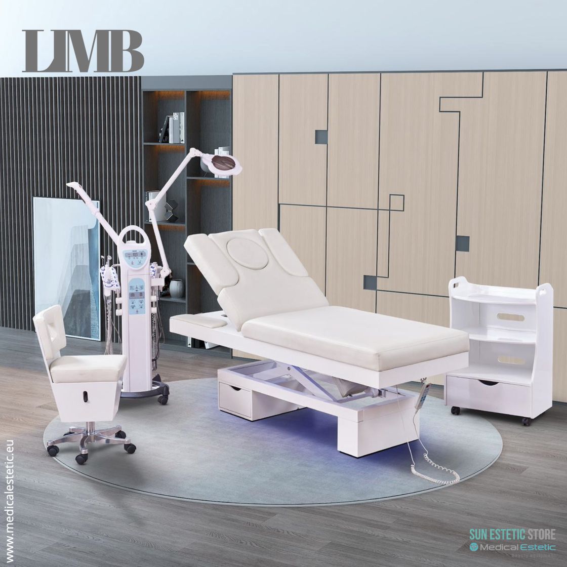 LIMB Lettino Spa in legno con cassetto base illuminata<br />regolabile 2 motori