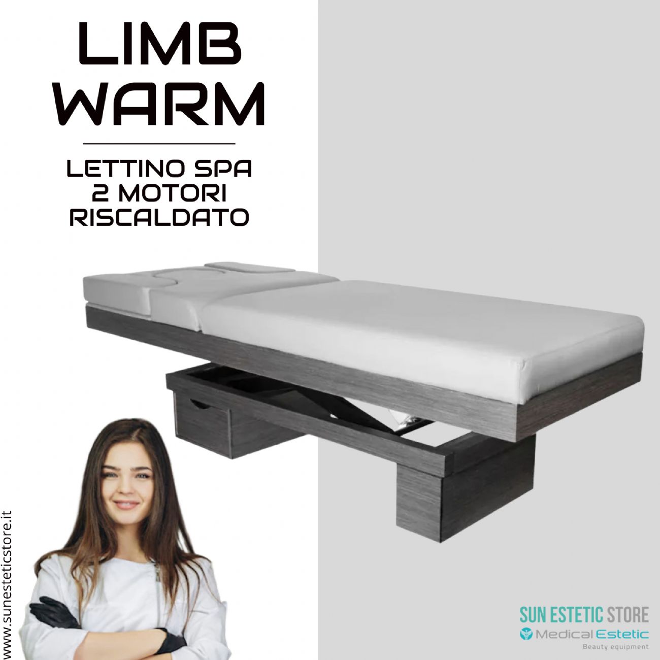 LIMB WARM Lettino Spa in legno con cassetto base illuminata<br />regolabile 2 motori termoriscaldato