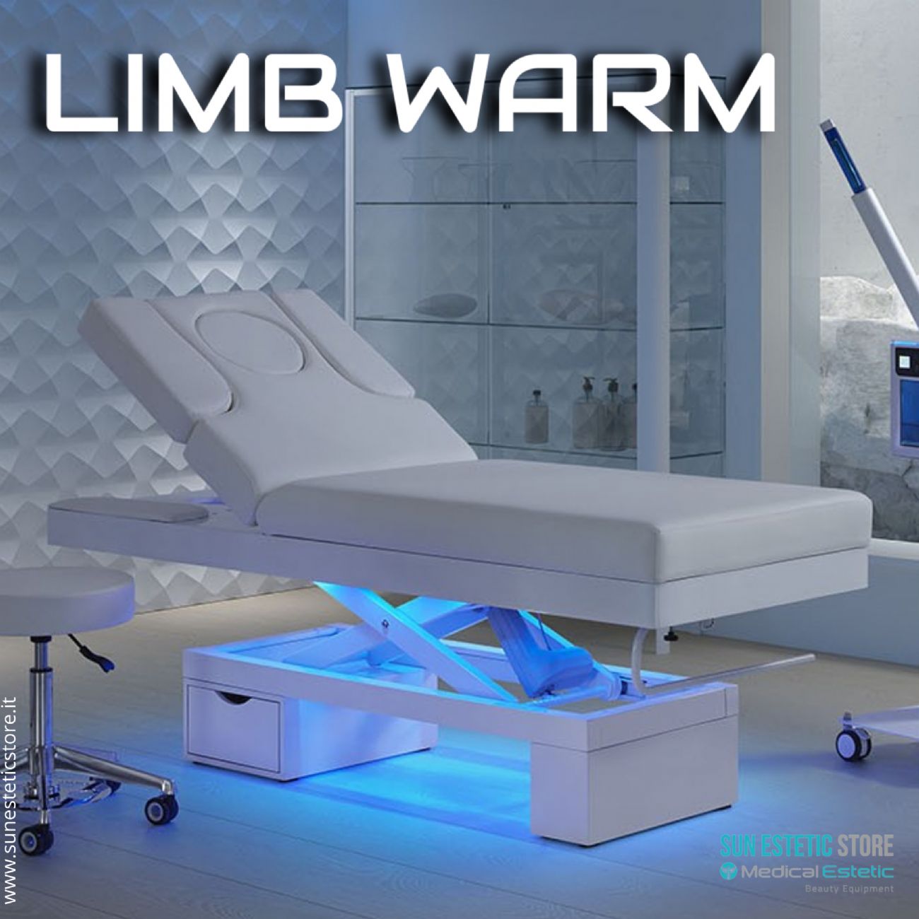 LIMB WARM Lettino Spa in legno con cassetto base illuminata<br />regolabile 2 motori termoriscaldato