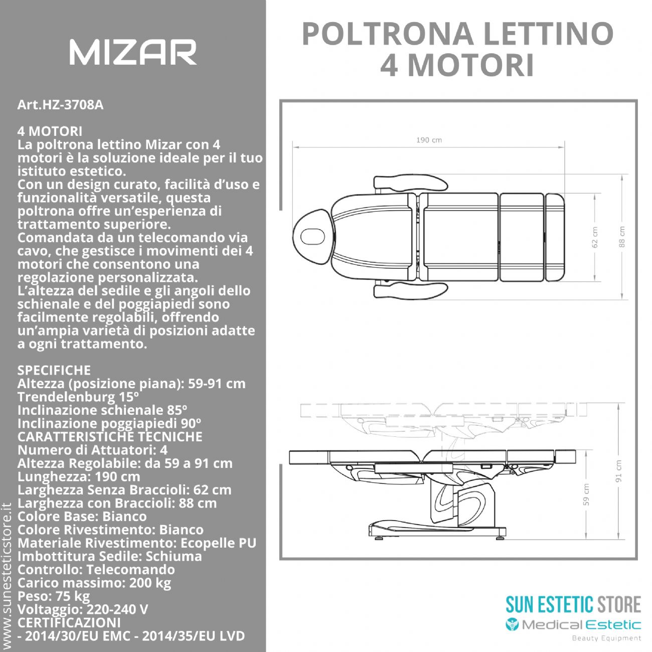 MIZAR Poltrona lettino 4 motori