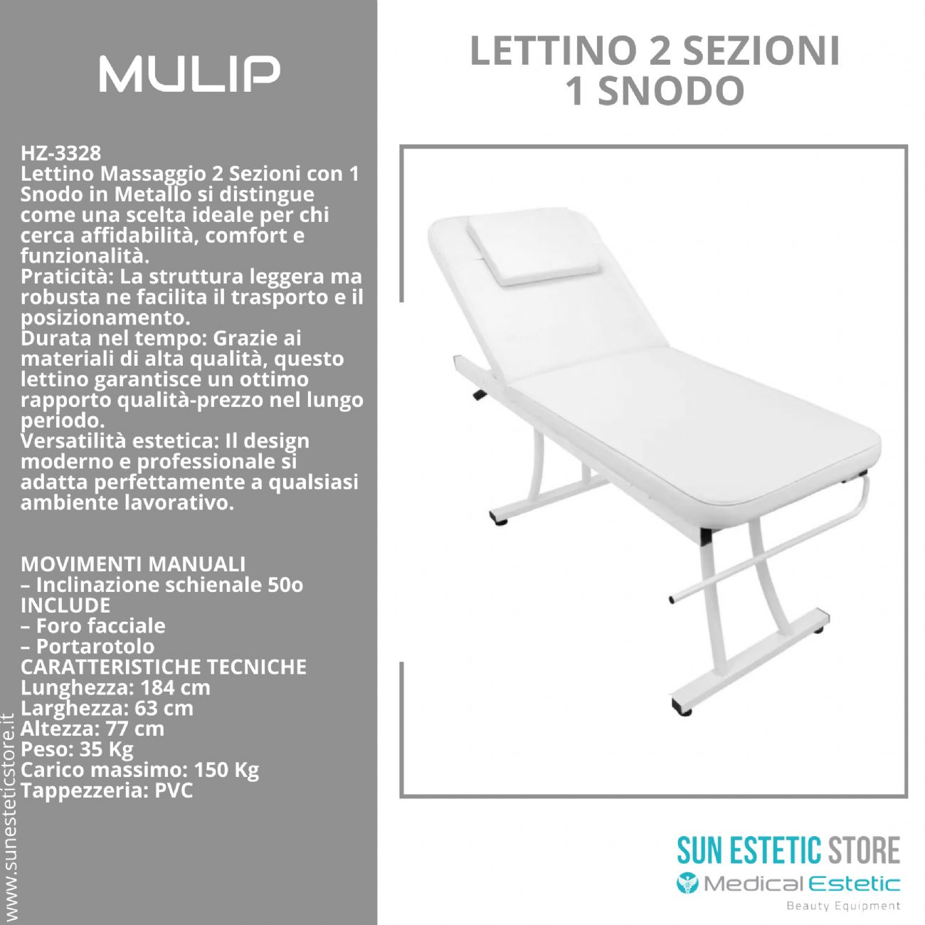 MULIP Lettino massaggio in metallo 1 snodo