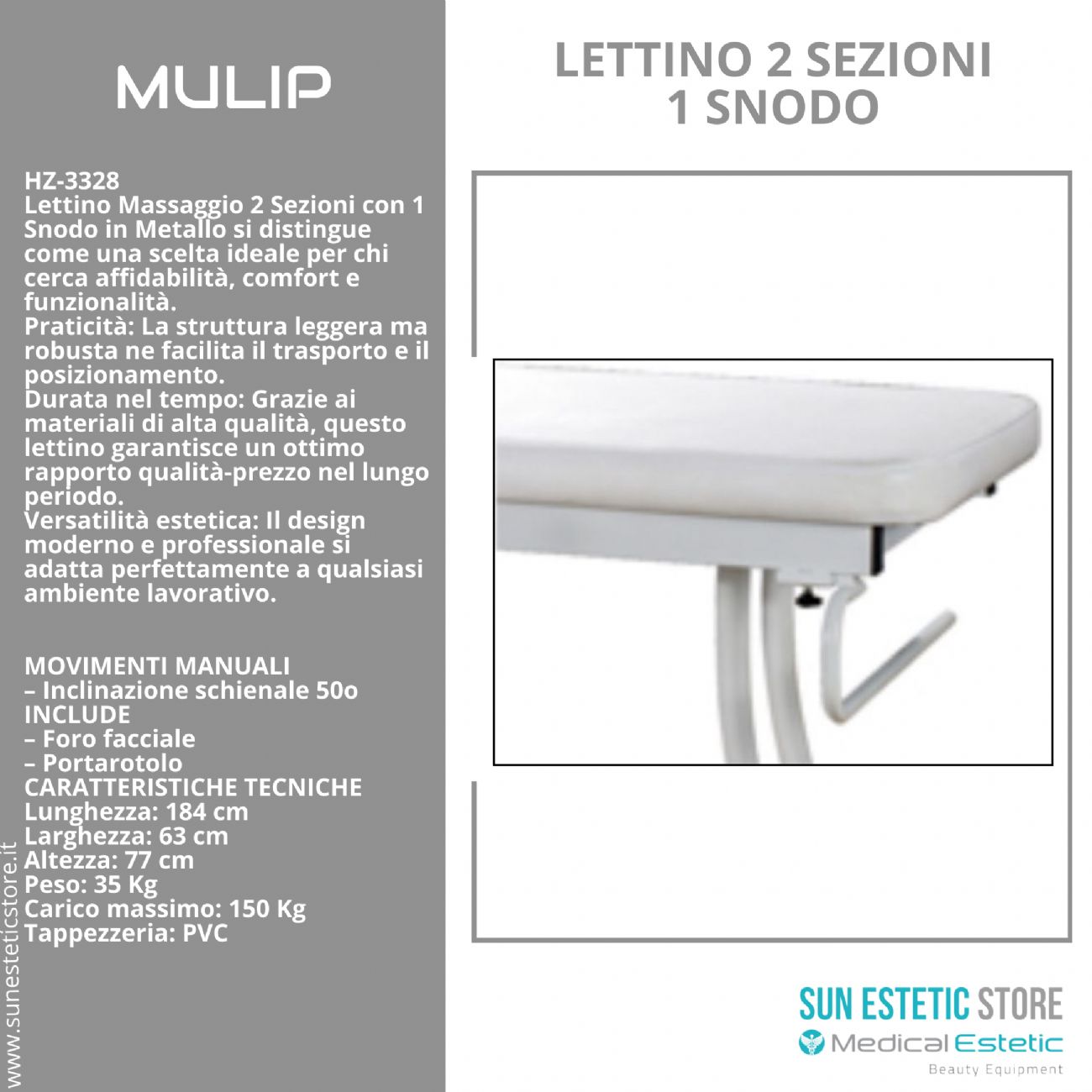 MULIP Lettino massaggio in metallo 1 snodo