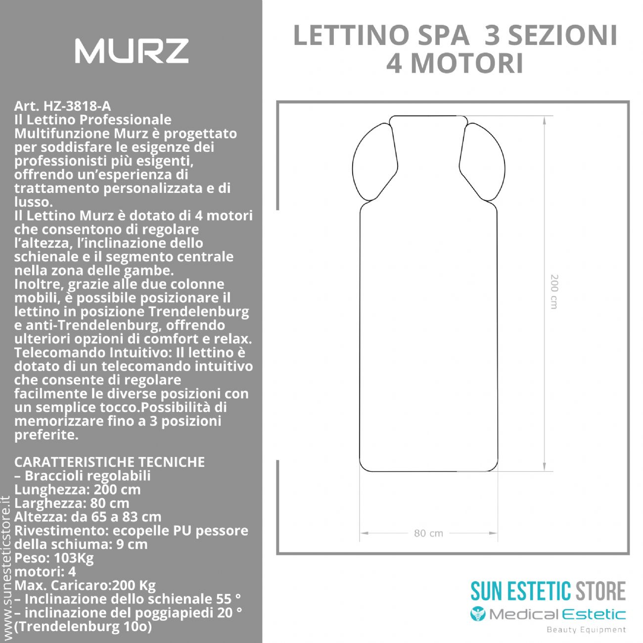 MURZ Lettino elettrico spa 4 motori colore bianco