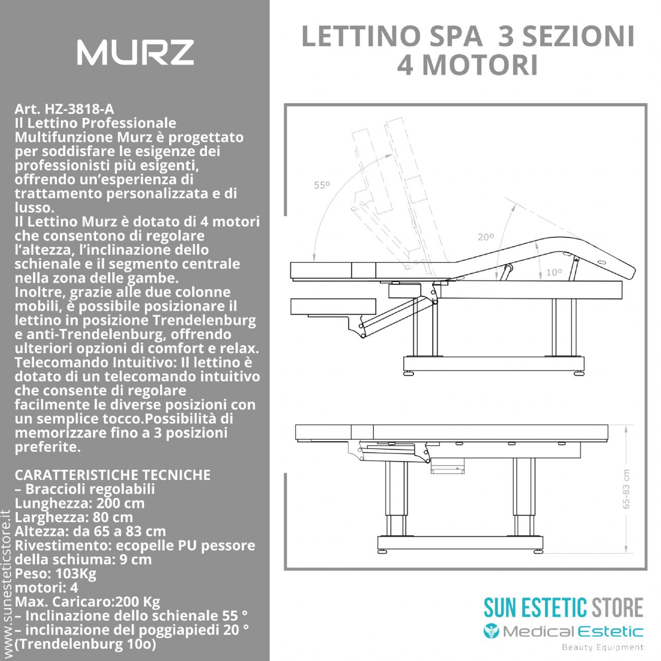 MURZ Lettino elettrico spa 4 motori colore bianco