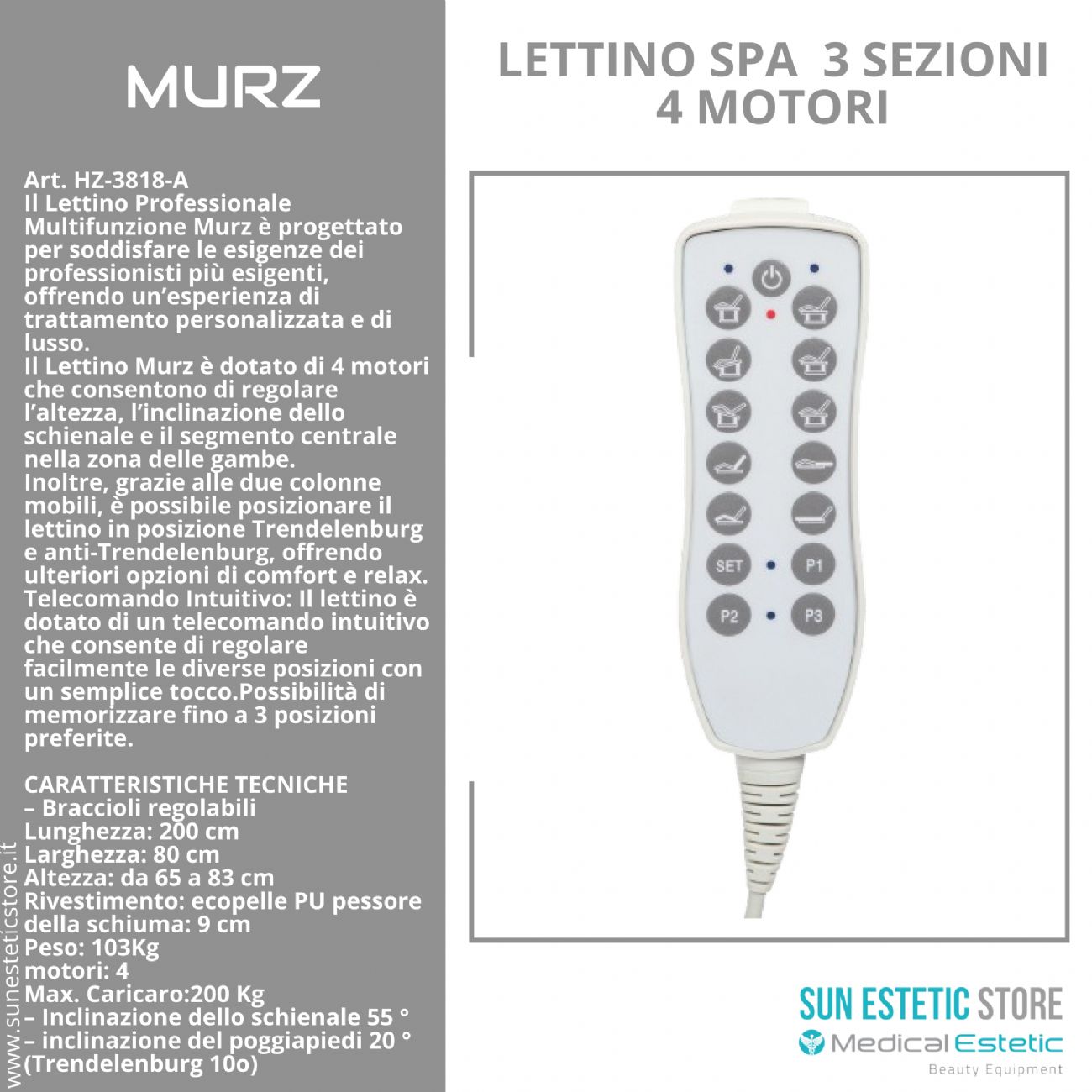 MURZ Lettino elettrico spa 4 motori colore bianco