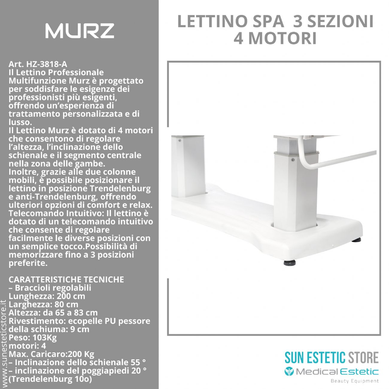 MURZ Lettino elettrico spa 4 motori colore bianco