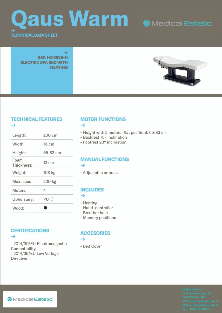 QAUS WARM Lettino Spa 4 motori termoriscaldato