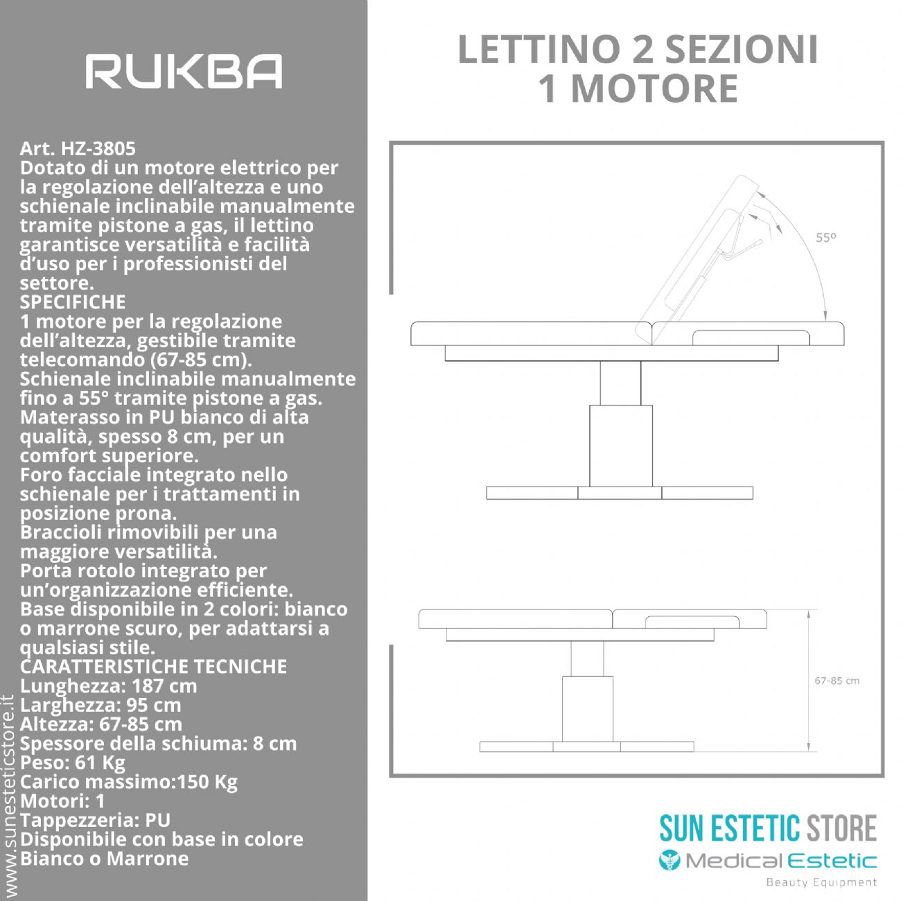 RUKBA Lettino massaggio SPA 1 snodo 1 motore