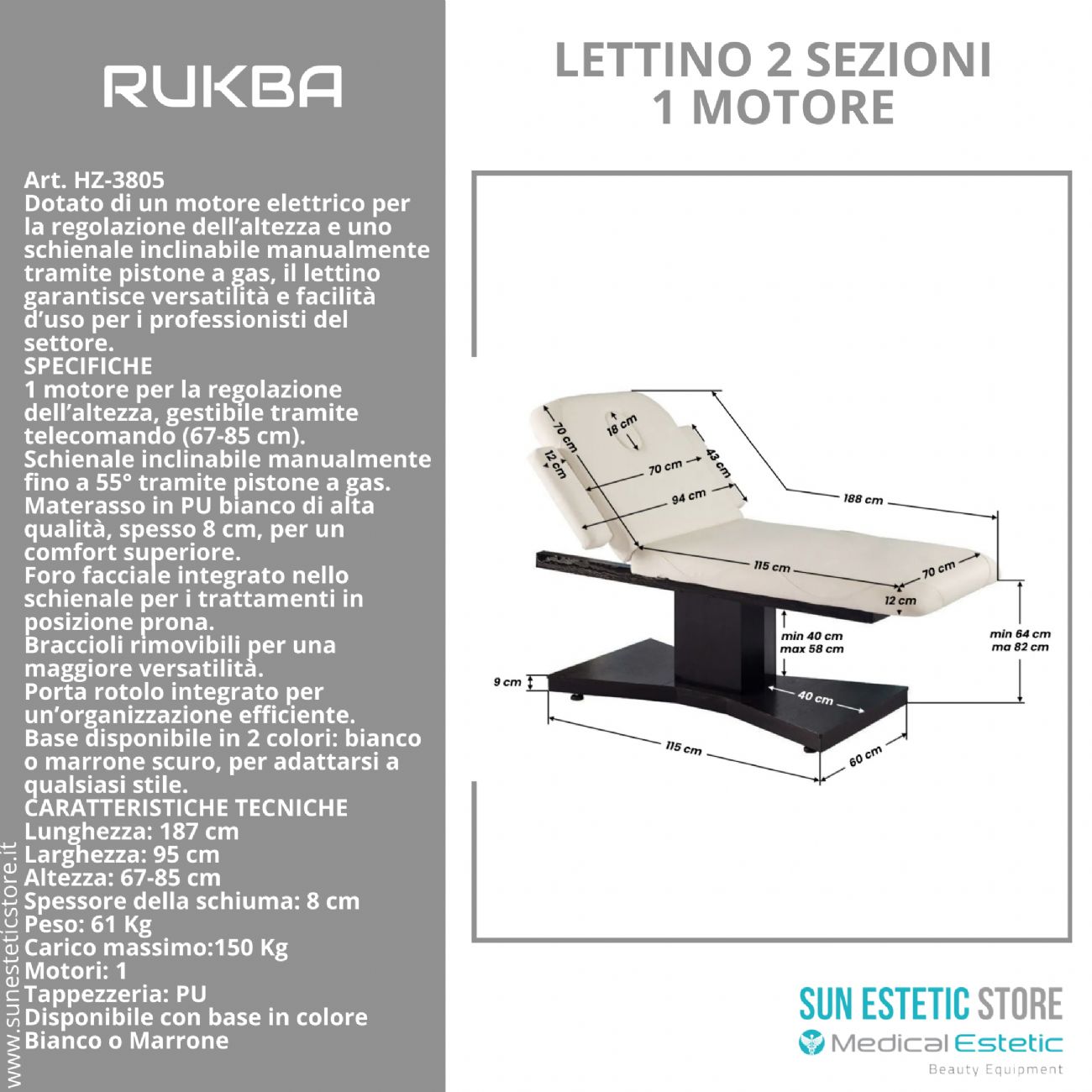 RUKBA Lettino massaggio SPA 1 snodo 1 motore