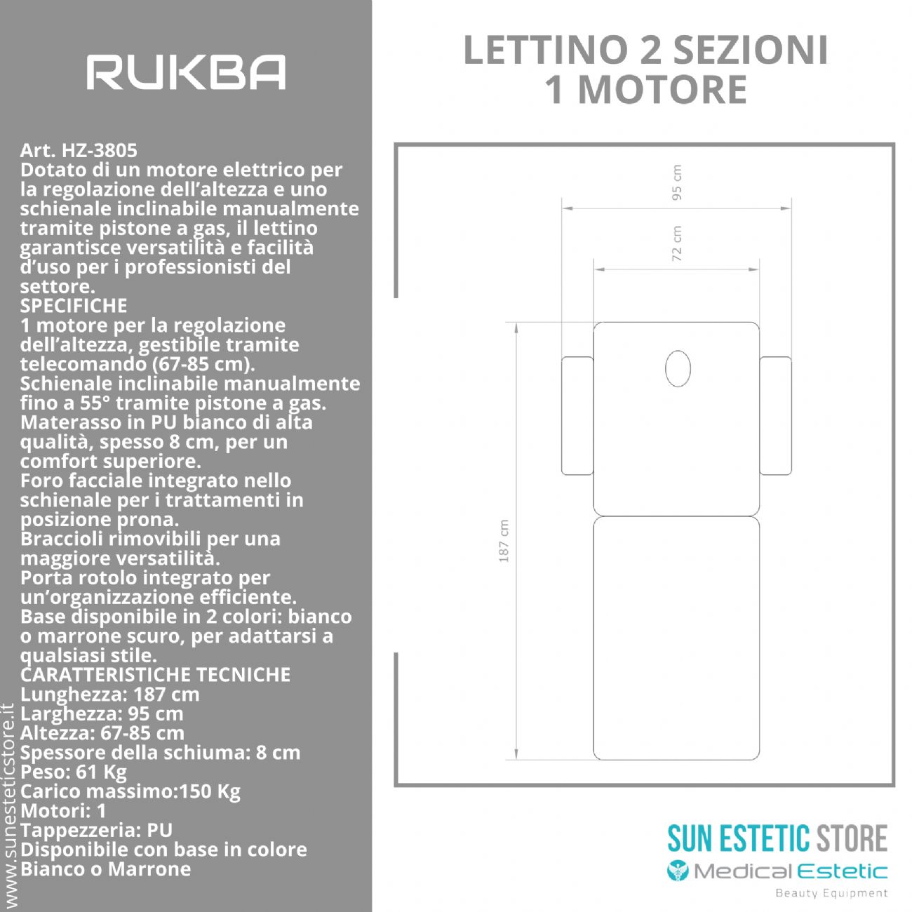 RUKBA Lettino massaggio SPA 1 snodo 1 motore