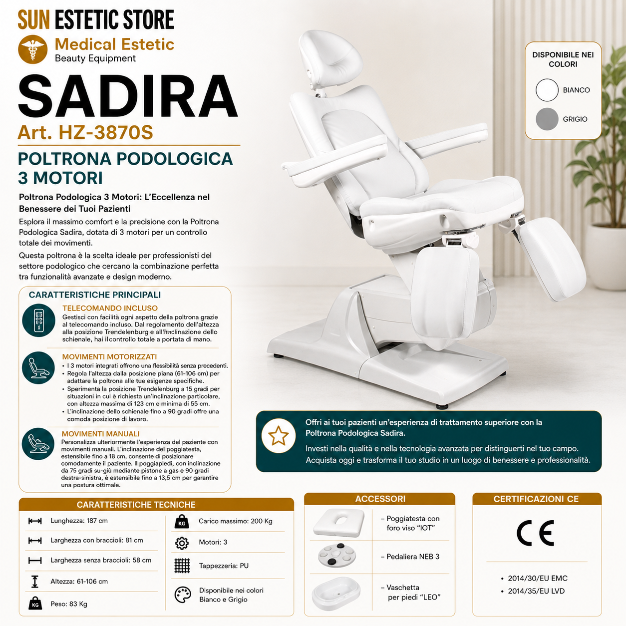 SADIRA Poltrona pedicure 3 motori
