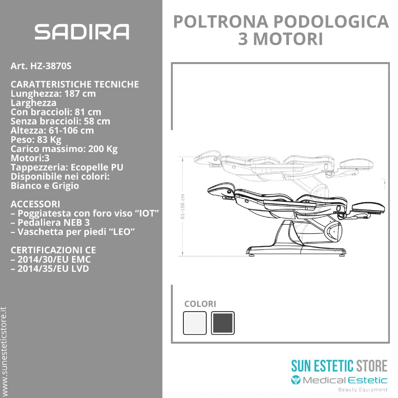 SADIRA Poltrona pedicure 3 motori