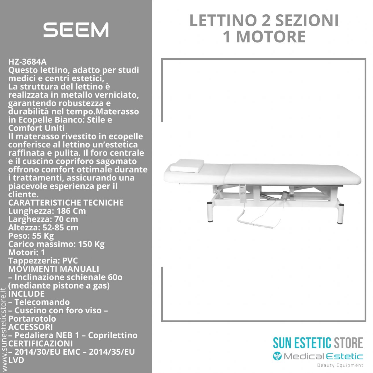 SEEM Lettino massaggio 1 motore colore bianco