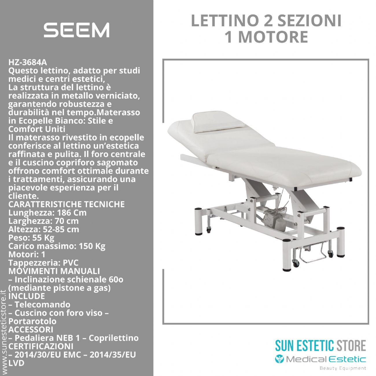 SEEM Lettino massaggio 1 motore colore bianco