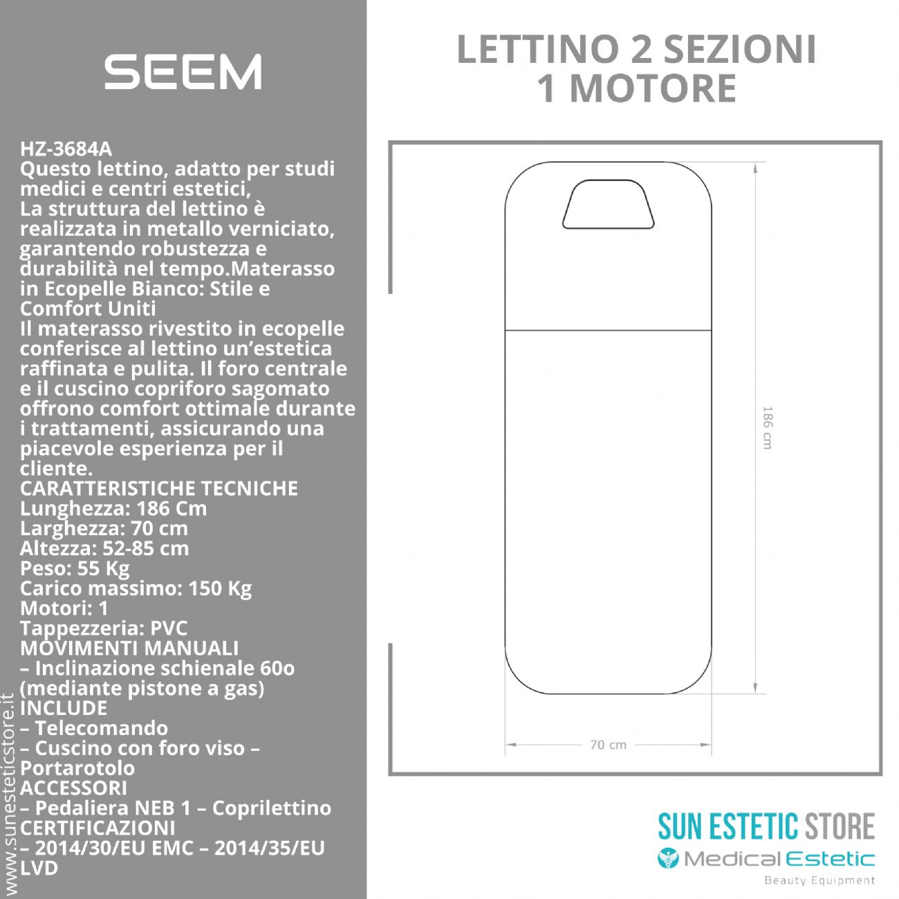 SEEM Lettino massaggio 1 motore colore bianco