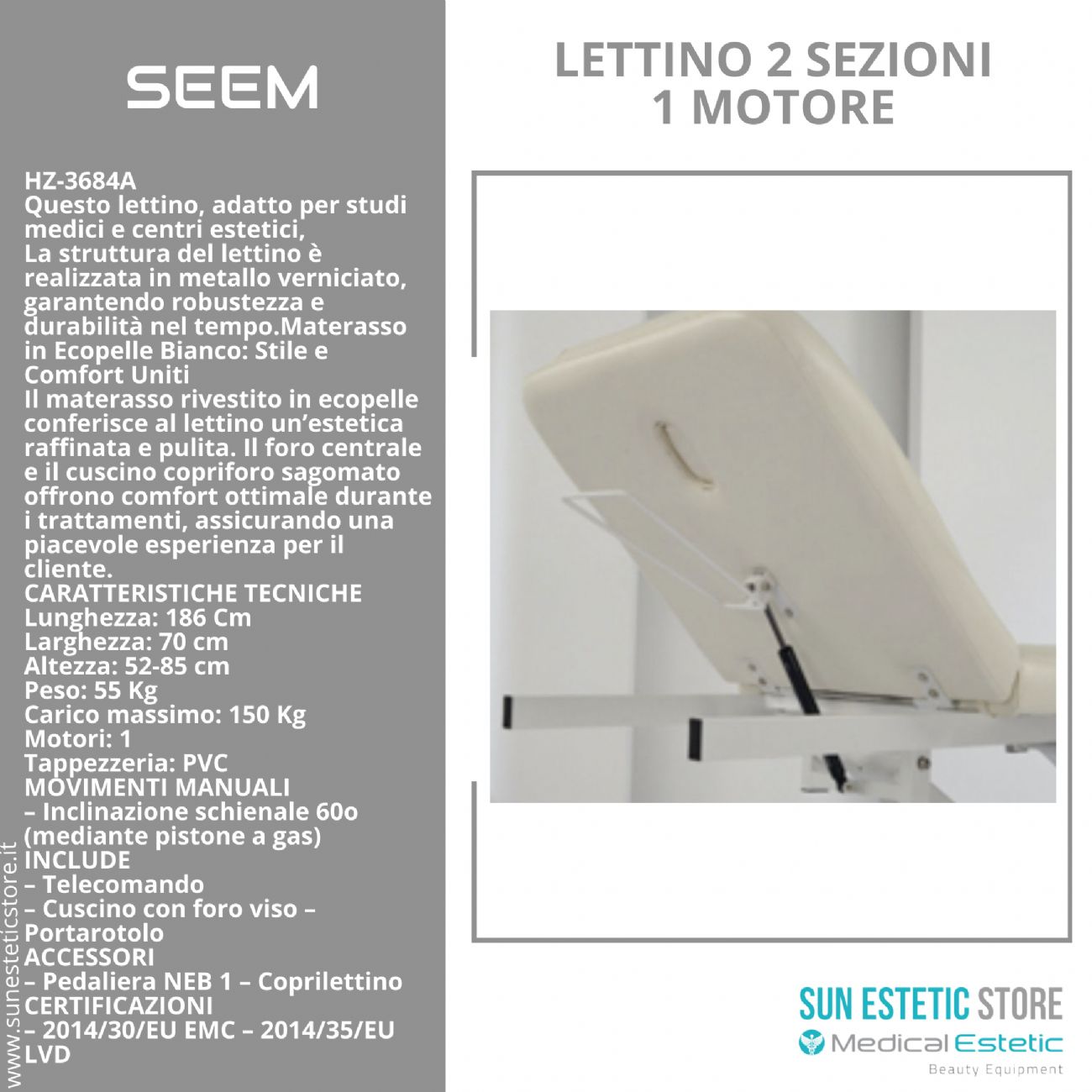 SEEM Lettino massaggio 1 motore colore bianco