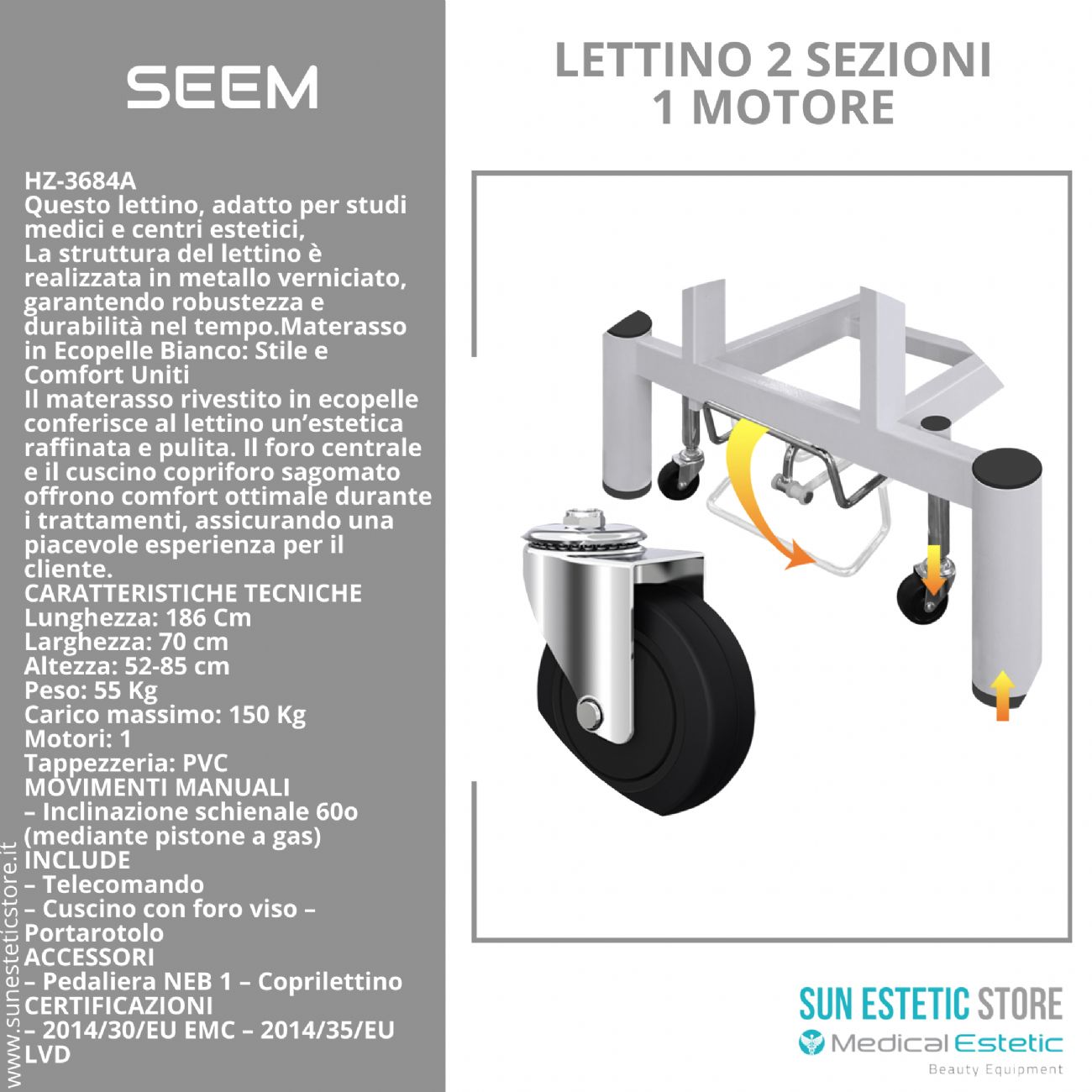 SEEM Lettino massaggio 1 motore colore bianco