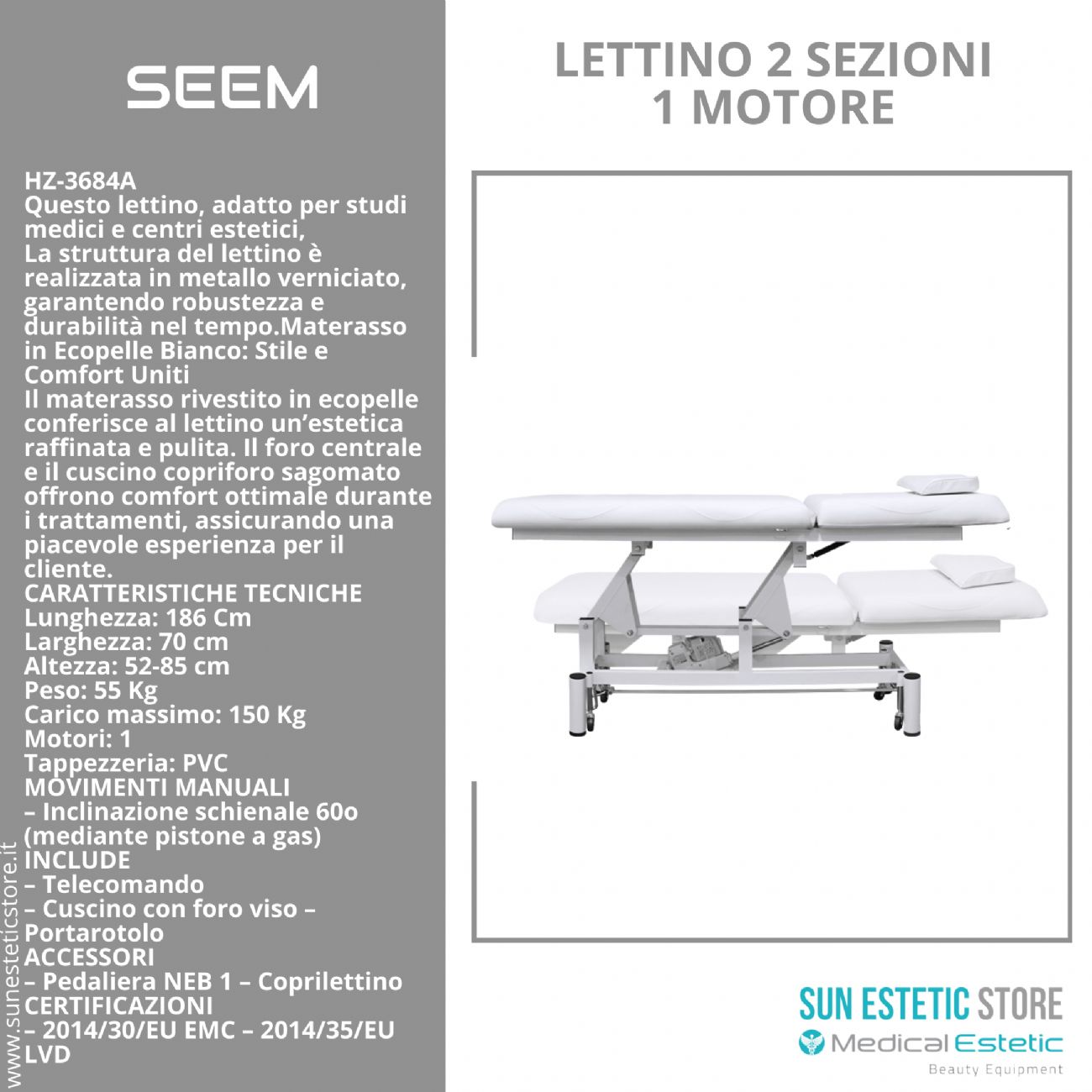 SEEM Lettino massaggio 1 motore colore bianco